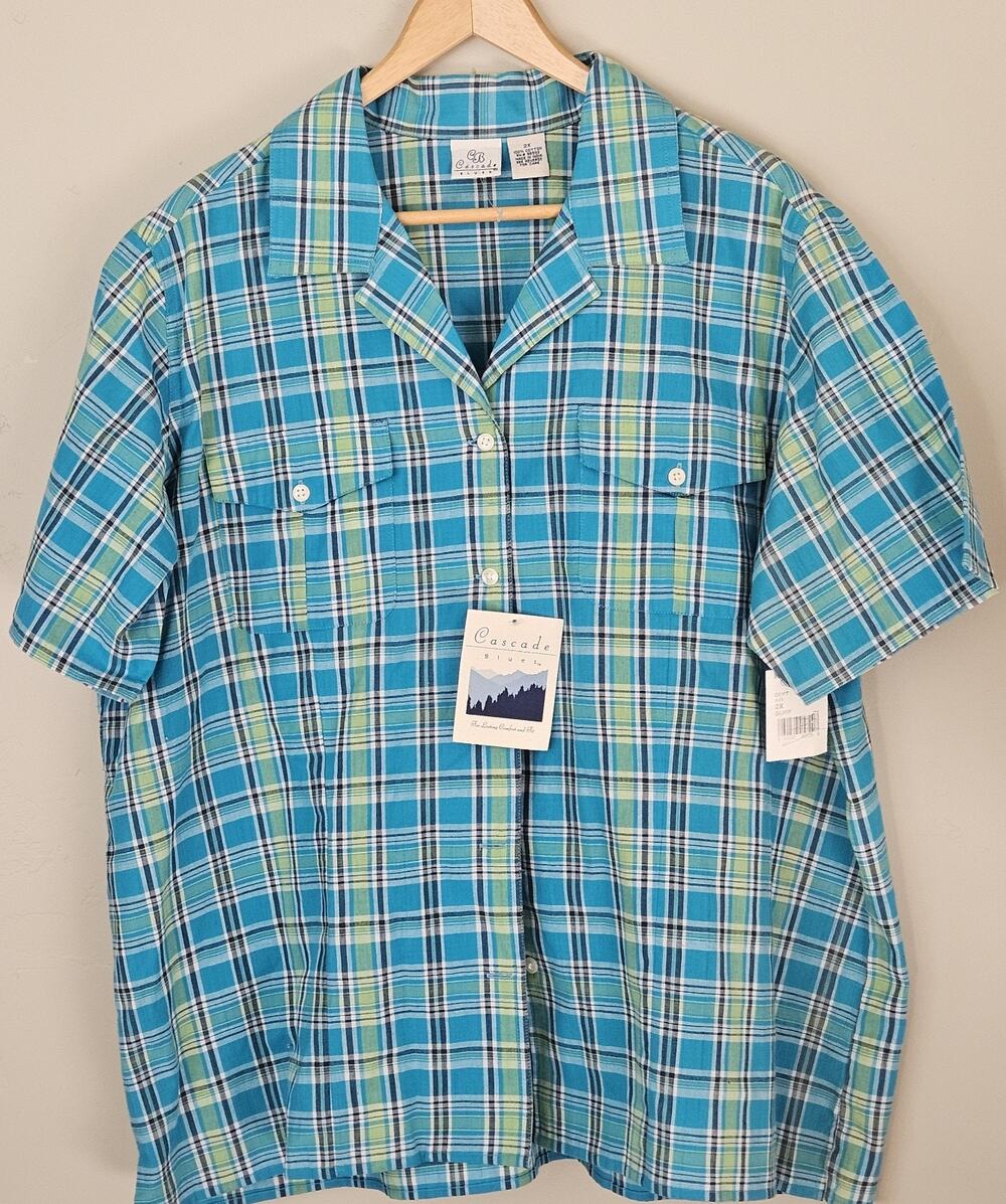 Vtg Mervyns Men Collection Plaid Button Down Classic Turquoise SURF 2X NWT RETRO